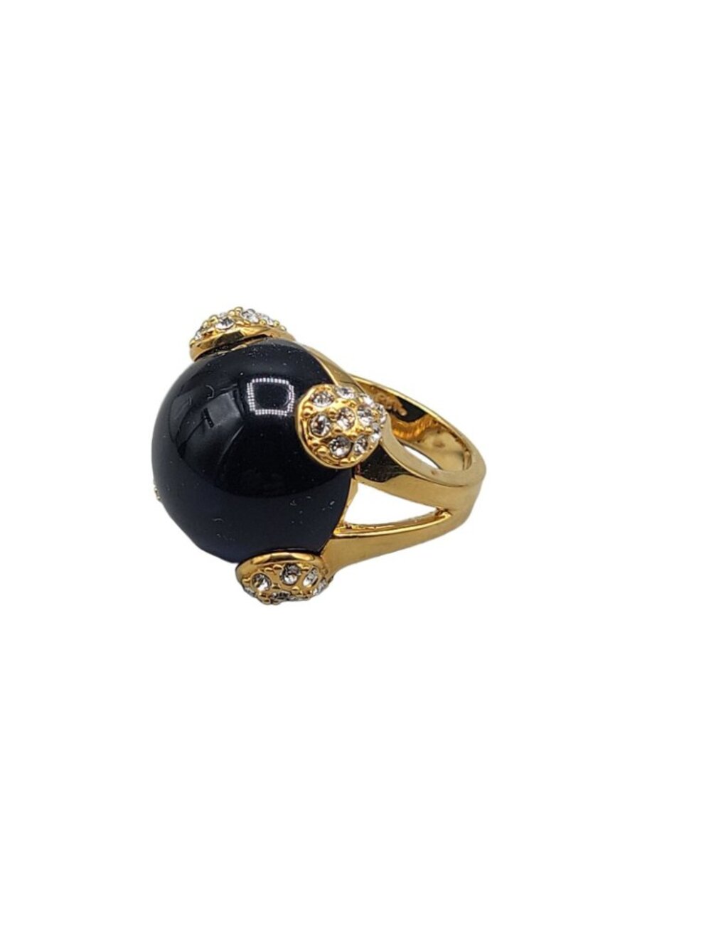 Cobalt Blue Bubble Art Glass Ring 18kgp 7.5 Signed RM Rhinestones Gold Tone - Picture 13 of 16